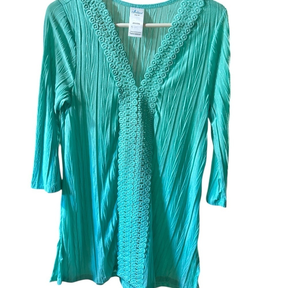 Catalina Aqua Blouse with 3/4 Sleeves - Picture 5 of 8